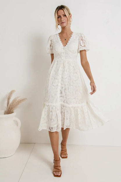 Women's Lace Dress V-neck Short Sleeve Hollow Out