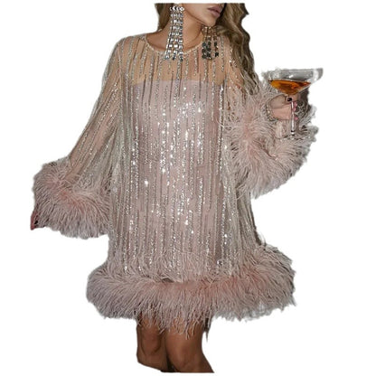 Party Short Evening Dress Shimmering Powder Sequins