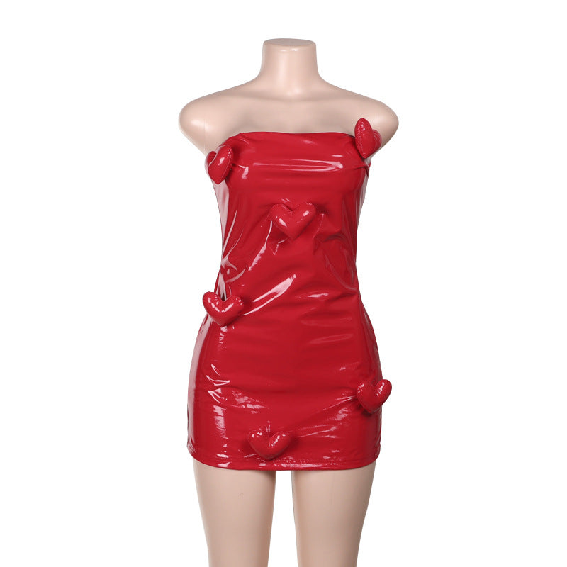 Women's Leather Three-dimensional Love Tube Top Package Hip Skirt