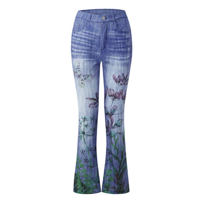 Imitation Jeans Plus Size Women's Casual Pants Floral Thin Trousers