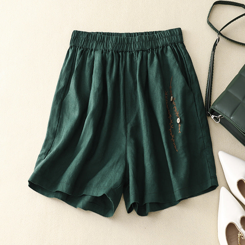 Women's Fashion Vintage Embroidery Cotton Linen Shorts