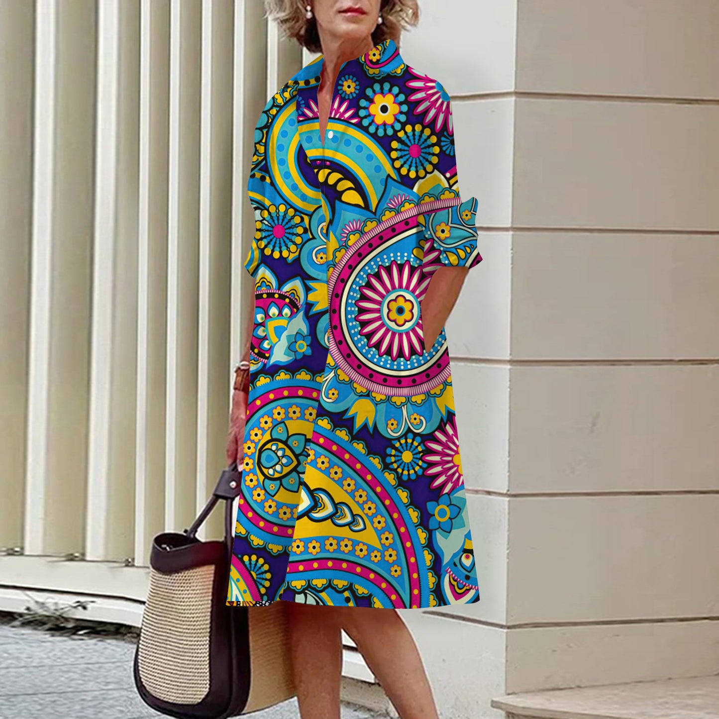 Abstract Pattern 3D Digital Printing Women's Shirt Dress