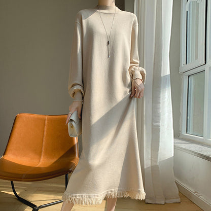 Half Turtleneck Tassel Design Knitted Dress