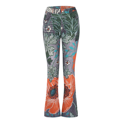 Imitation Jeans Plus Size Women's Casual Pants Floral Thin Trousers