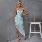 Women's Spaghetti-strap Floral Print Split Dress Loose