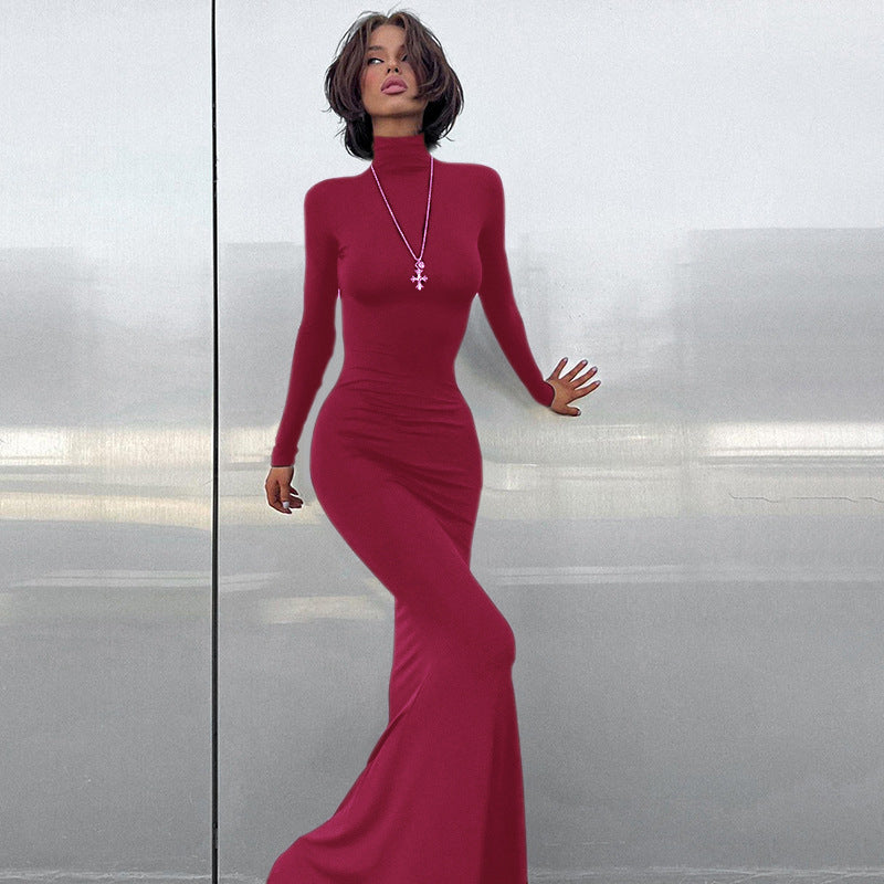 Women's Turtleneck Long Sleeve Waist-tight Sheath Dress