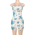 Women's Spaghetti-strap Floral Print Pockets Collar Dress