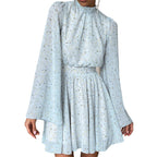 Printed Backless Lace-up Turtleneck Dress