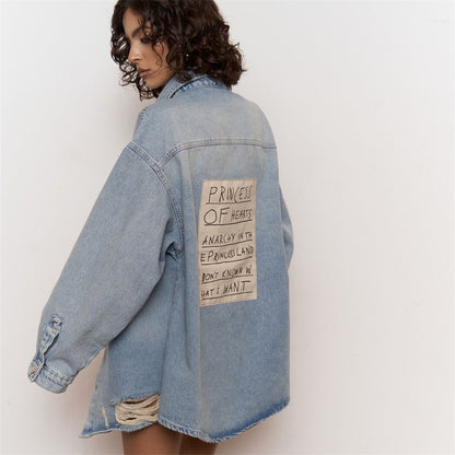 Denim Shirt Female Street Fashion Letters