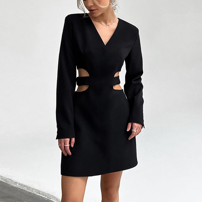 V-neck Hollow Long Sleeve Dress