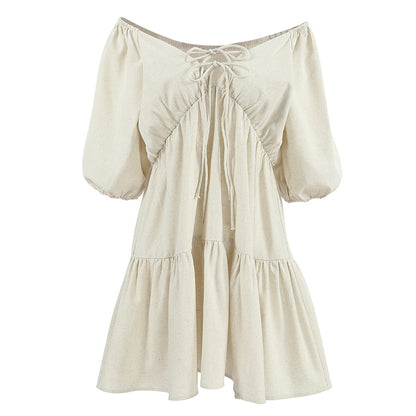 Khaki Linen Dress Women's Design Sense