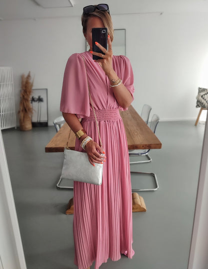 Four Seasons Home Fashion Pleated V-neck Leisure Vacation Wide-leg Pants Jumpsuit