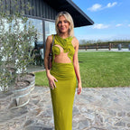 Women's Clothing Fashion Hollowed-out Round Neck Pleated Slim Fit Dress