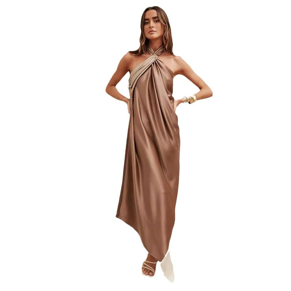 Women's Stitching Halter Satin Dress