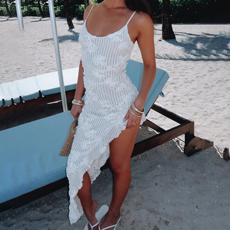 Fashion Lady Texture Split Features Fabric Dress