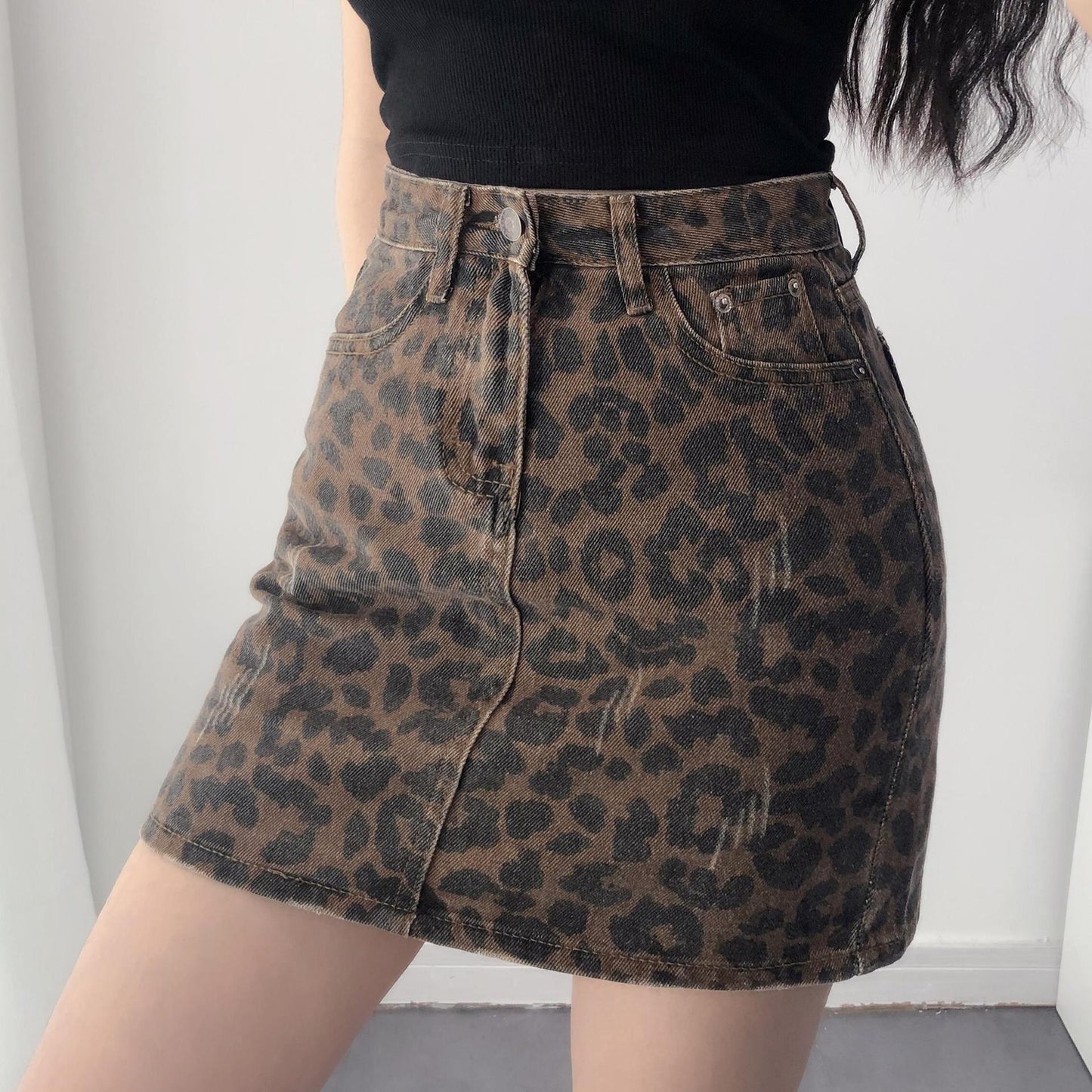 Leopard Print Slimming Sheath Retro A- Line Skirt