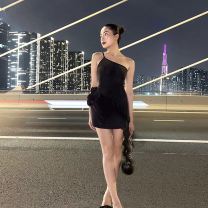 Fashion One-shoulder Halter Ribbon Dress Women