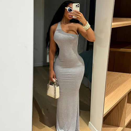 Europe And America Creative One Shoulder Sleeveless Backless High Waist Slim Fit Dress