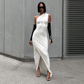 Women's Solid Color Long Dress Casual Diagonal Collar Sleeveless Slim One Shoulder Dress