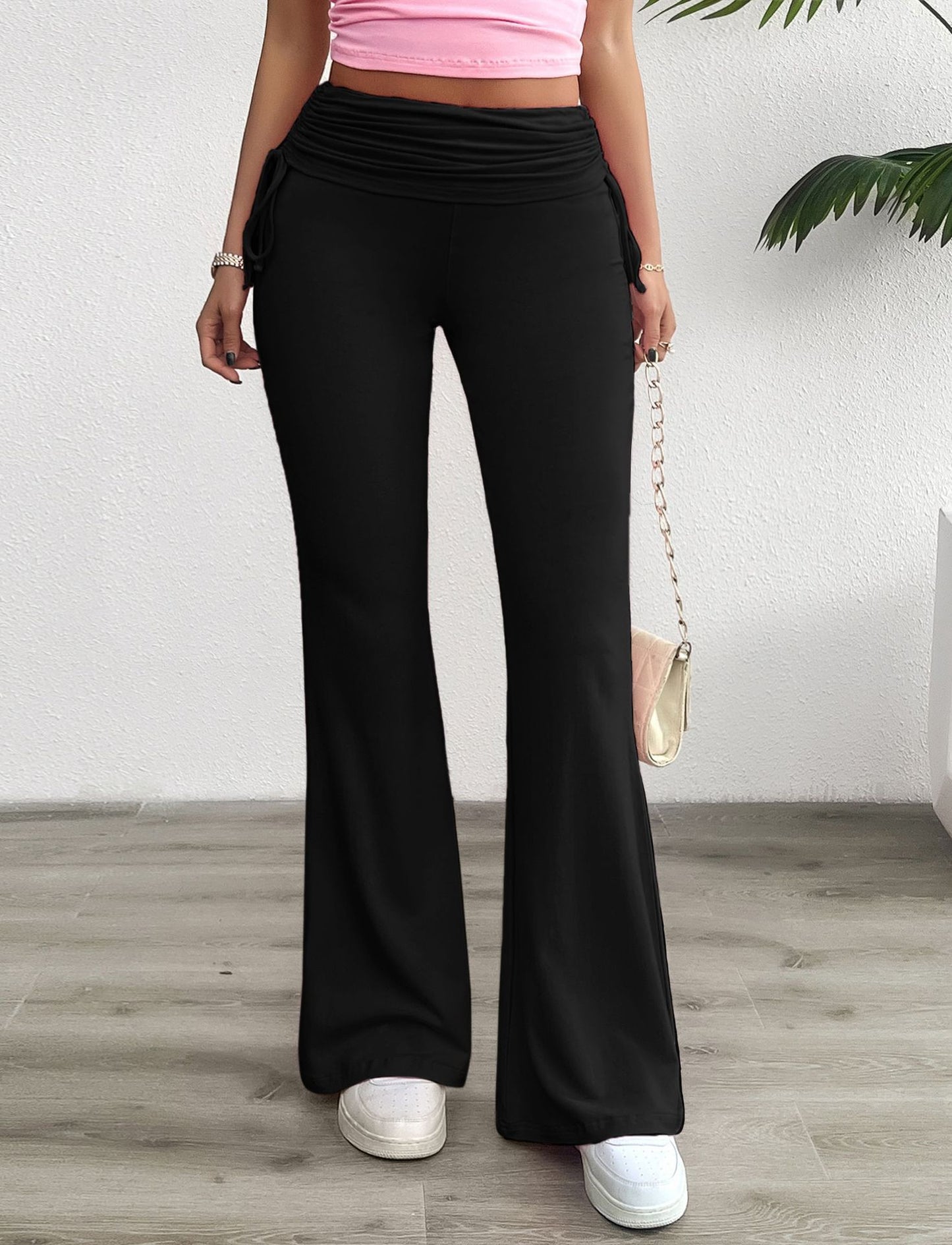 Casual Solid Color Slim Fit Pleating Trousers