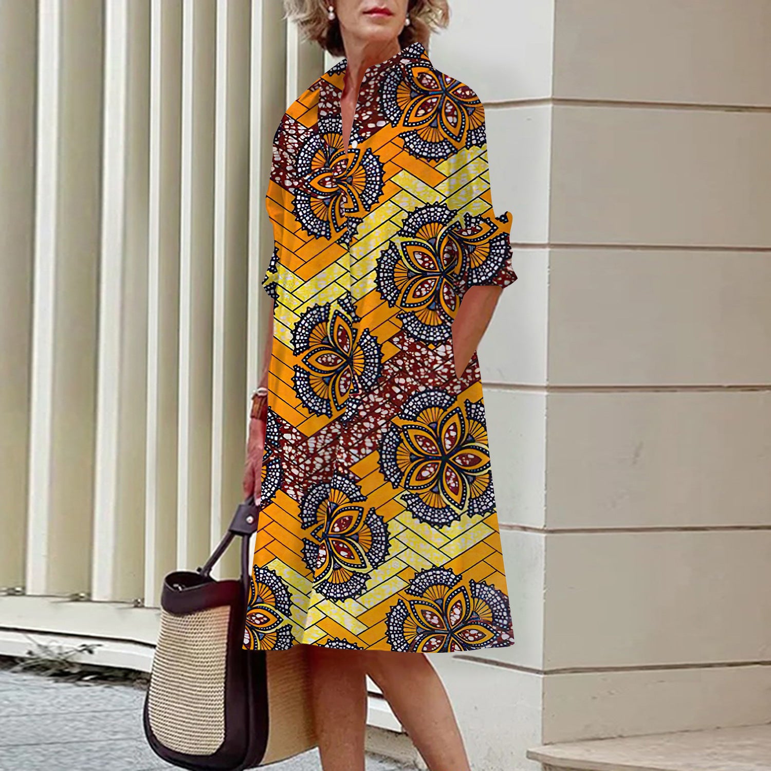 Abstract Pattern 3D Digital Printing Women's Shirt Dress