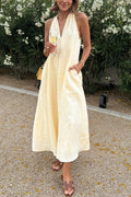 V-neck Sleeveless Pocket Loose Dress Women