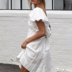 Fashion Ladies V-neck Puff Sleeve Dress Short