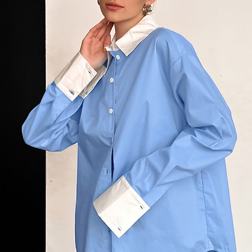 Common Blue And White Casual Women's Blouse