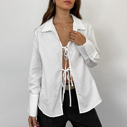 Women's Fashion Lace-up Loose Casual Shirt