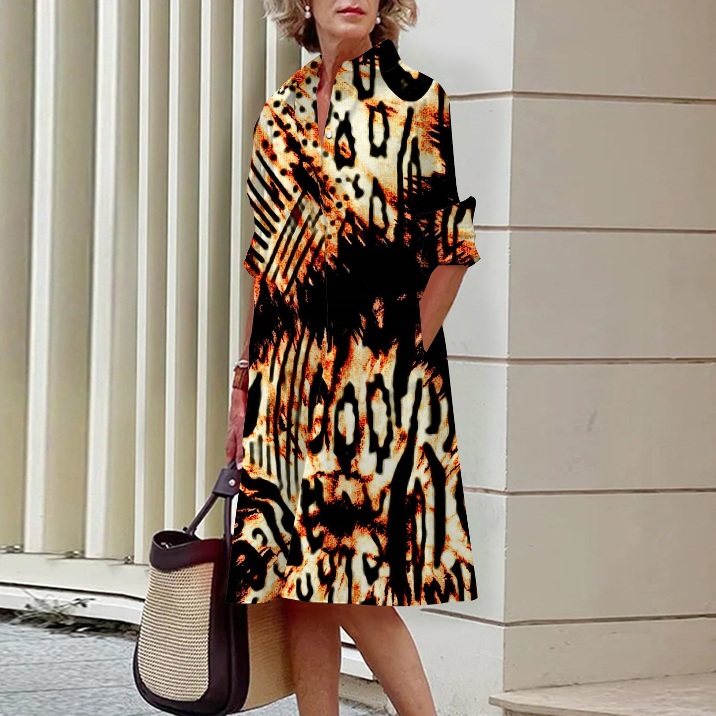 Abstract Pattern 3D Digital Printing Women's Shirt Dress