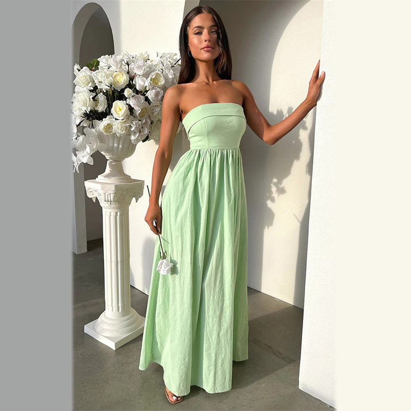 YJ24174 European And American Style Fashion Tube Top A Swing Long Dress