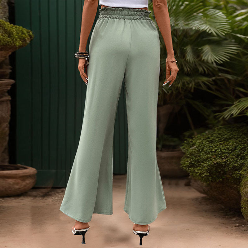 Casual Versatile Women's Green Wide Leg Pants With Belt