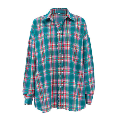 Retro Fashion Color Contrast Plaid Shirt