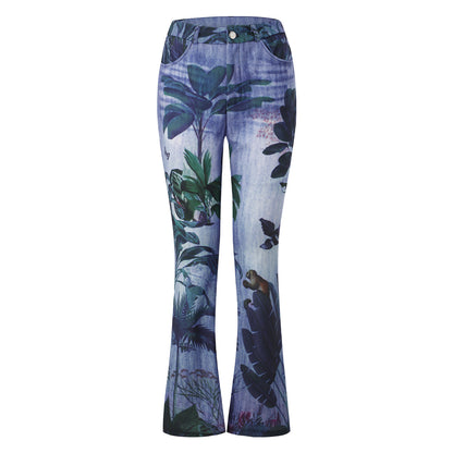 Imitation Jeans Plus Size Women's Casual Pants Floral Thin Trousers