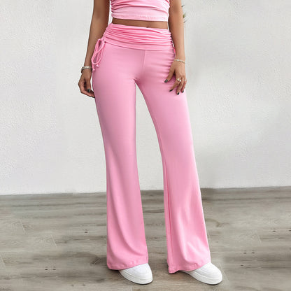 Casual Solid Color Slim Fit Pleating Trousers