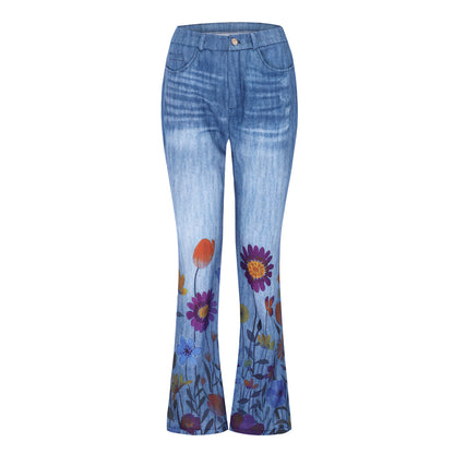 Imitation Jeans Plus Size Women's Casual Pants Floral Thin Trousers