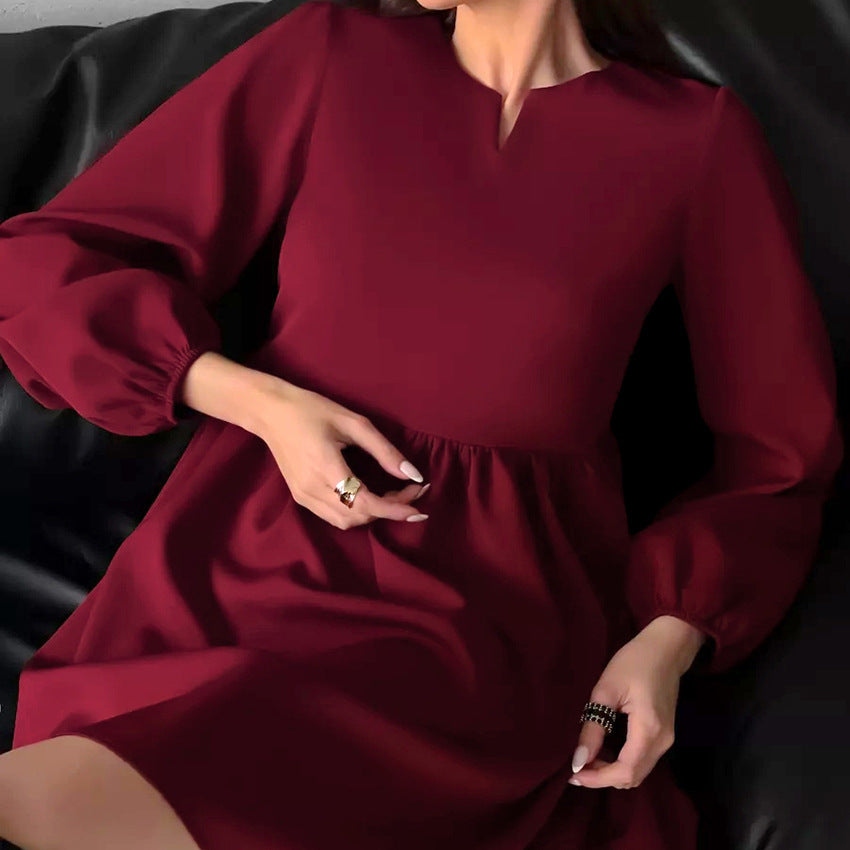 Fashion V-neck Puff Sleeve Dress