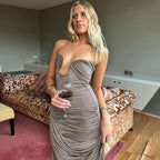 Women's Clothing Tube Top Backless Pleating Dress