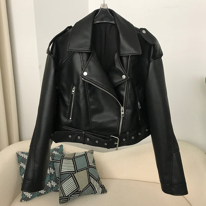 Spring And Autumn Women's Two-color Washed Leather Worn Motorcycle European And American Style Jacket Leather Coat Coat