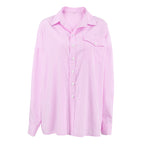 Women's Preppy Style Sweet Pink Striped Loose Outer Cotton Shirt