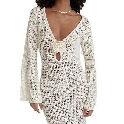 Fashion Backless Knitted V-neck Dress