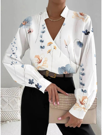 Women's Long-sleeved V-neck Stitching Shirt