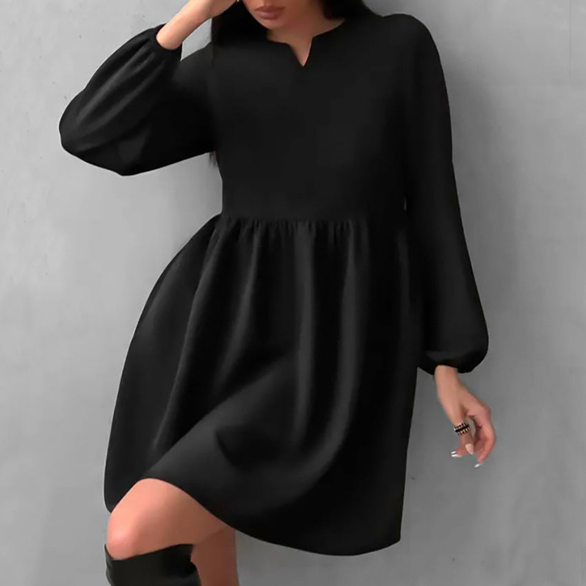 Fashion V-neck Puff Sleeve Dress