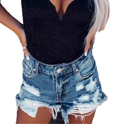 Ripped Denim Shorts Personalized Washed Women