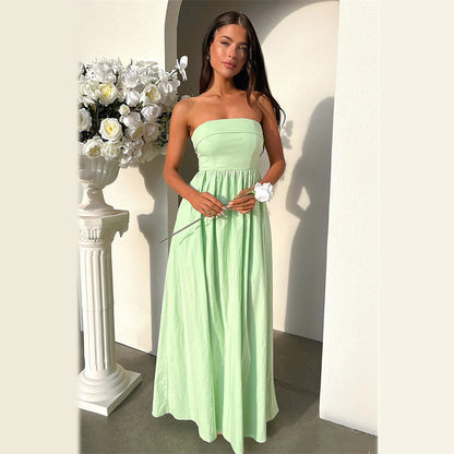 YJ24174 European And American Style Fashion Tube Top A Swing Long Dress