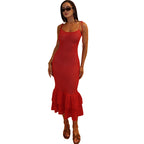 European And American Fashion Sleeveless Low-cut Knitted Tied High Waist Slim Fishtail Dress