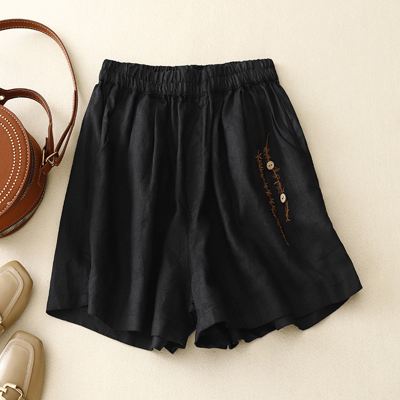 Women's Fashion Vintage Embroidery Cotton Linen Shorts