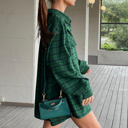 Green Plaid Retro Loose Shirt