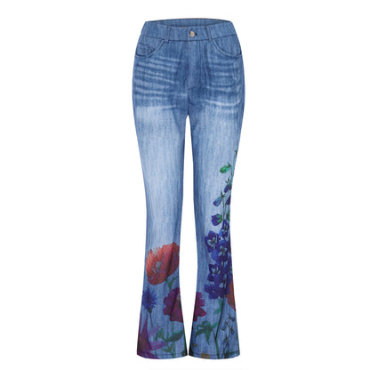 Imitation Jeans Plus Size Women's Casual Pants Floral Thin Trousers