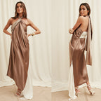 Women's Stitching Halter Satin Dress